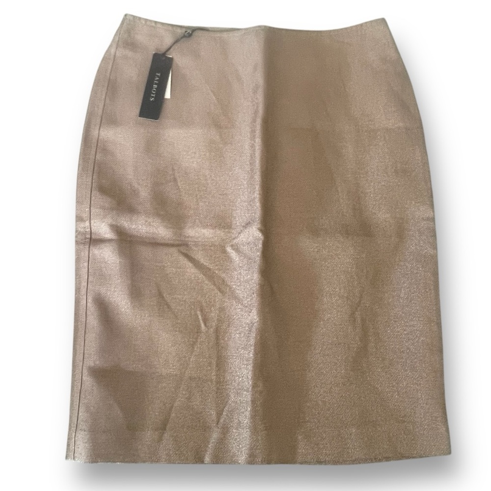 Talbots Tan/Gold Metallic Linen Blend Pencil Skirt Women’s Size 6 NWT